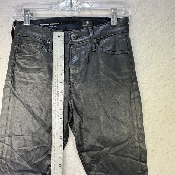 AG Adriano Goldschmied Farrah High Rise Skinny Black Leatherette Jeans 25R - Picture 8 of 13